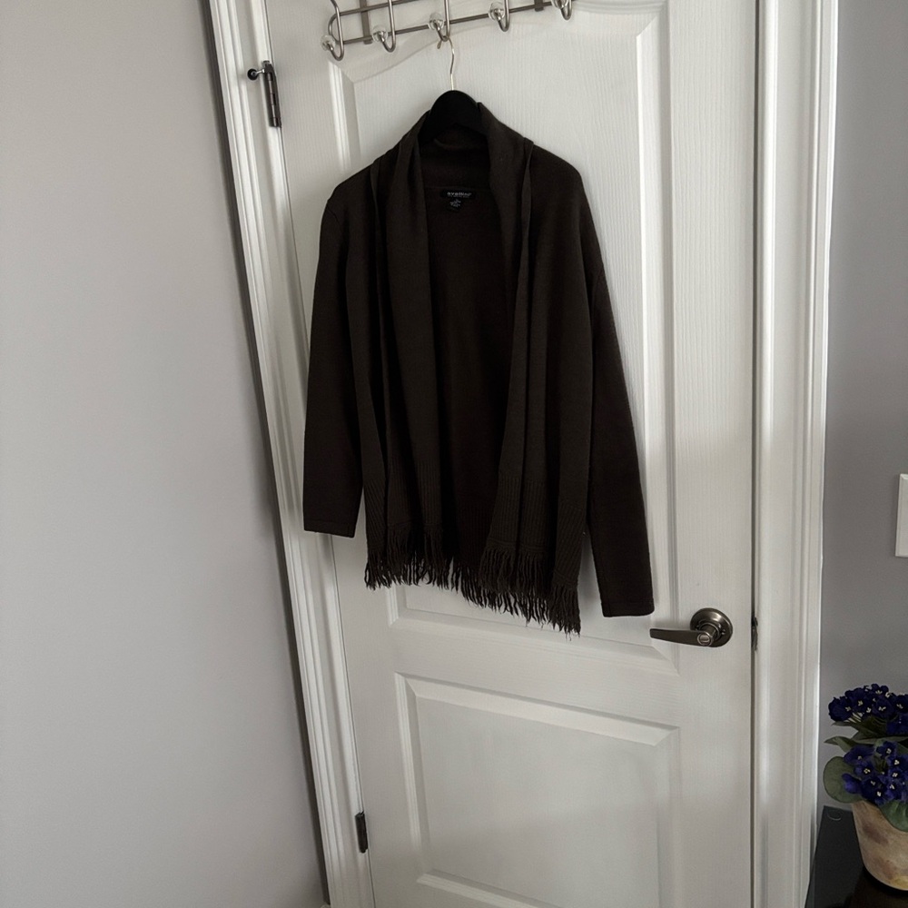 Avellini Dark Green Wool Sweater with Fringe Trim